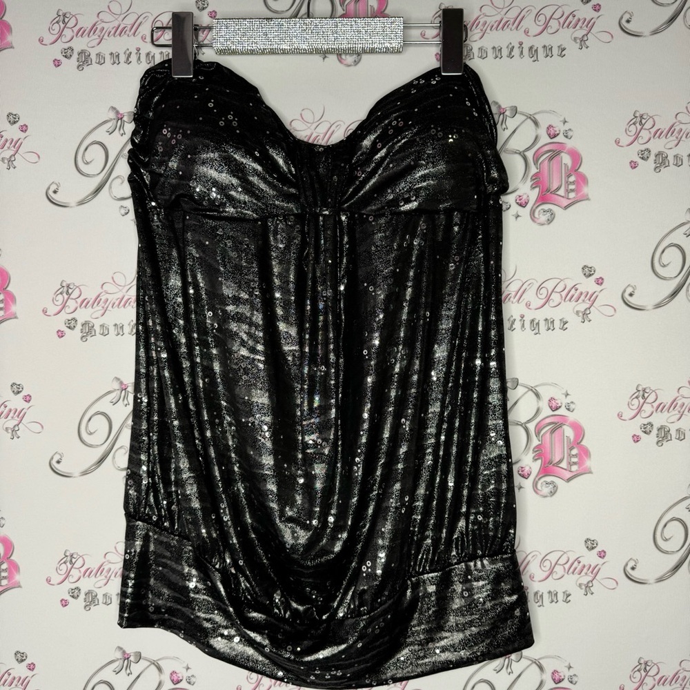 Dress sparkly sequins black grey silver sparkle glitter sexy mini dress tube y2k